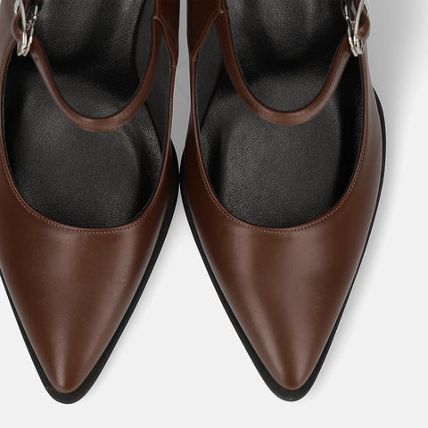 15%OFF:チャンキーヒール メリージェーンパンプス(m72013)ブラウン/mamian(マミアン)