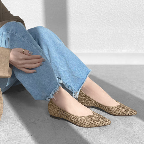 30%OFF:2025SS:Vカット メッシュ フラットシューズ(m18015)ベージュ/mamian(マミアン)