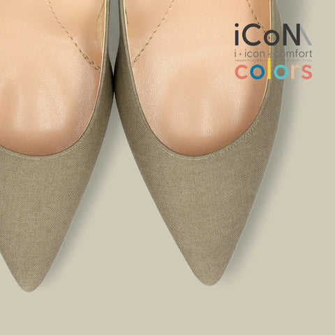 iCoN COLORS:ポインテッドトゥ リネン パンプス(C76535)SカーキL/mamian(マミアン)