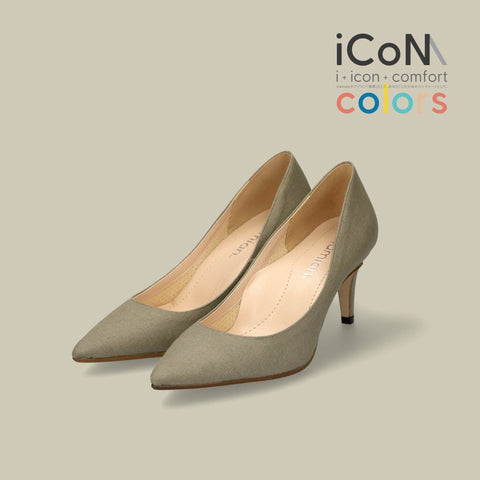 iCoN COLORS:ポインテッドトゥ リネン パンプス(C76535)SカーキL/mamian(マミアン)