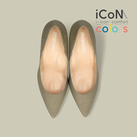 iCoN COLORS:ポインテッドトゥ リネン パンプス(C76535)SカーキL/mamian(マミアン)