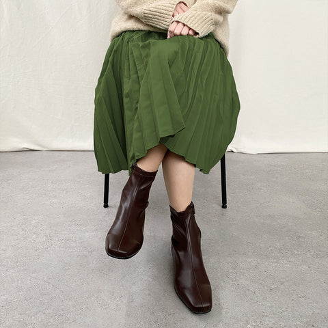 60%OFF:スクエアトゥ ストレッチフラットブーツ(3376)ダークブラウン/mamian(マミアン)