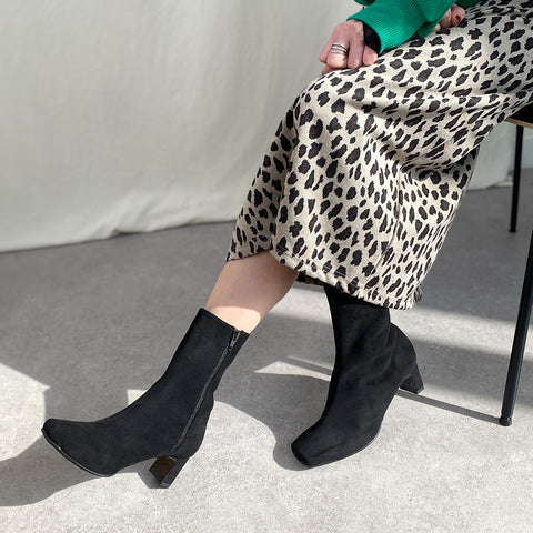 60%OFF:ワイドスクエアトゥ ショートブーツ(5400)ブラックS/mamian(マミアン)