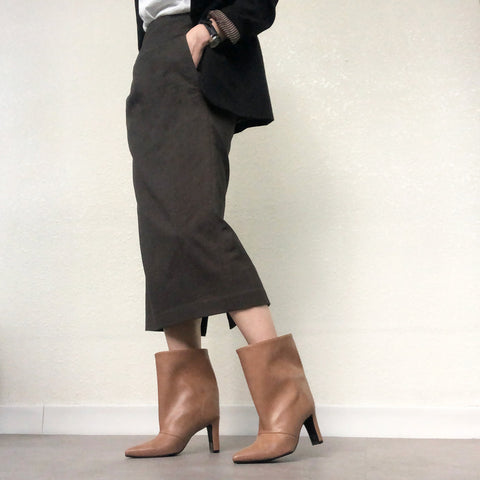 50%OFF:ワイドシャフト ショートブーツ(m81009)ベージュ/mamian(マミアン)