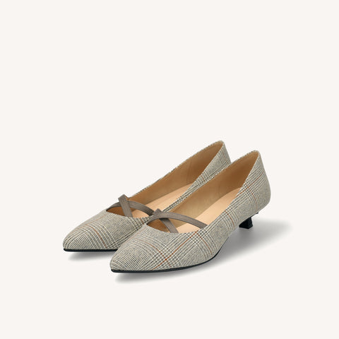 20%OFF:クロスストラップデザイン パンプス(m30003)チェック/mamian(マミアン)