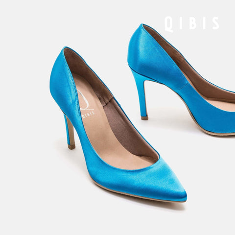40%OFF:QIBIS ONE:9cmヒール ポインテッドトゥ パンプス(QM9004)Lブルー/QIBIS(マミアン)