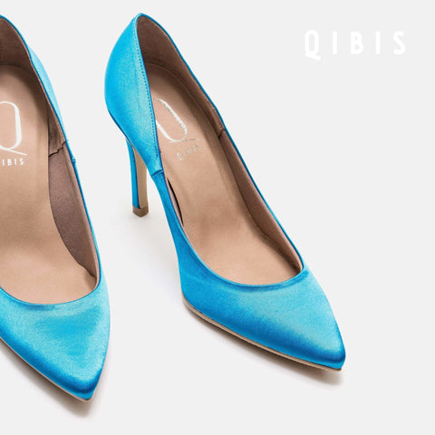 40%OFF:QIBIS ONE:9cmヒール ポインテッドトゥ パンプス(QM9004)Lブルー/QIBIS(マミアン)