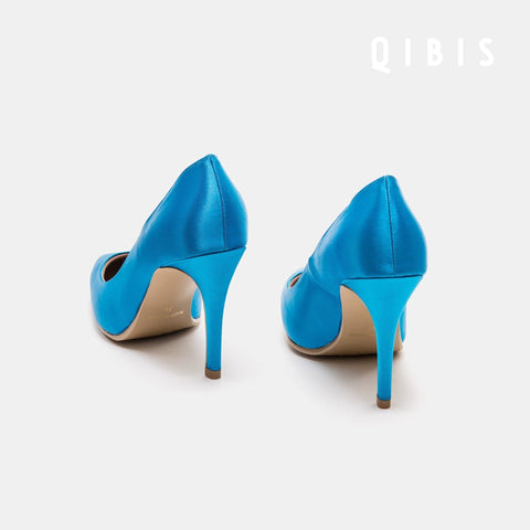40%OFF:QIBIS ONE:9cmヒール ポインテッドトゥ パンプス(QM9004)Lブルー/QIBIS(マミアン)