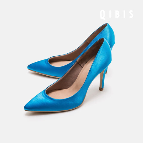 40%OFF:QIBIS ONE:9cmヒール ポインテッドトゥ パンプス(QM9004)Lブルー/QIBIS(マミアン)