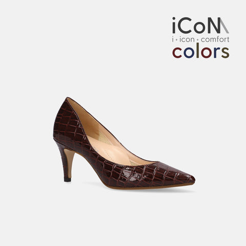 20%OFF：iCoN COLORS：ポインテッドトゥ クロコ型押し パンプス（C76534）ボルドーCR/mamian（マミアン）