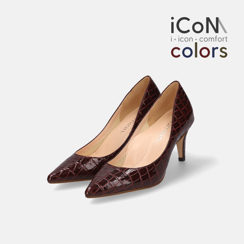 20%OFF：iCoN COLORS：ポインテッドトゥ クロコ型押し パンプス（C76534）ボルドーCR/mamian（マミアン）