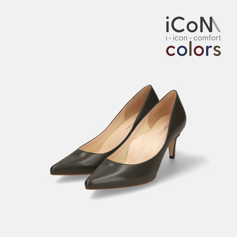 20%OFF：iCoN COLORS：ポインテッドトゥ スムース パンプス（C76533）カーキ/mamian（マミアン）