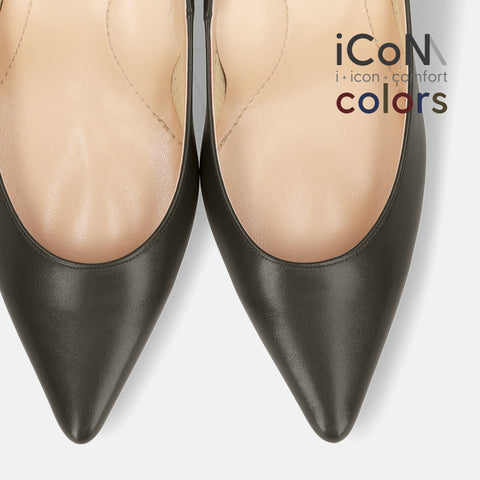 20%OFF：2024AW：iCoN COLORS：ポインテッドトゥ スムース パンプス（C76533）カーキ/mamian（マミアン）