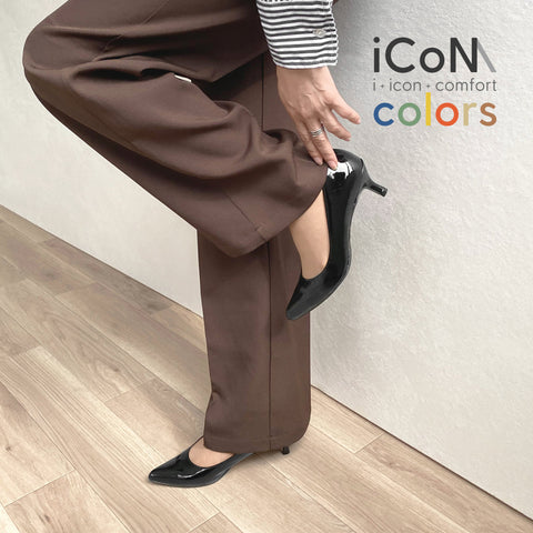 2025SS：iCoN COLORS：ポインテッドトゥ エナメル パンプス（C57171）ブラックE/mamian（マミアン）