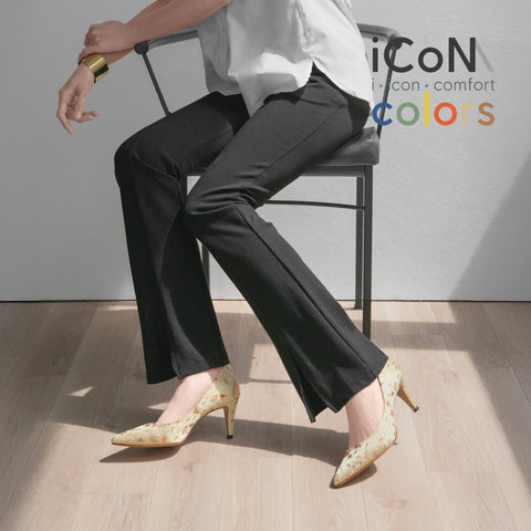 2025SS：iCoN COLORS：ポインテッドトゥ 和柄 パンプス（C76536）ベージュ花 パンプス