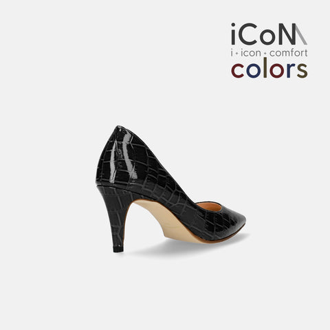 20%OFF：iCoN COLORS：ポインテッドトゥ クロコ型押し パンプス（C76534）ブラックCR/mamian（マミアン）