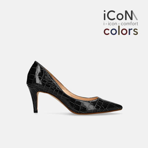 20%OFF：iCoN COLORS：ポインテッドトゥ クロコ型押し パンプス（C76534）ブラックCR/mamian（マミアン）