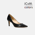 ラストワンiCoN COLORS：ポインテッドトゥ クロコ型押し パンプス（C76534）ブラックCR/mamian（マミアン）