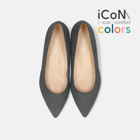 ラストワン50%OFF：iCoN COLORS：ポインテッドトゥ スエード フラットシューズ（C20142）チャコールS/mamian（マミアン）