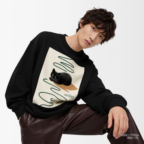 予約：urday【cat】アートワークスウェットシャツ（u-a-sw-0001-02）ブラック/urday（マミアン）