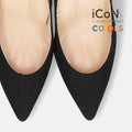 予約：2025SS：iCoN COLORS：ポインテッドトゥ リネン パンプス（C76535）ブラックL/mamian（マミアン）