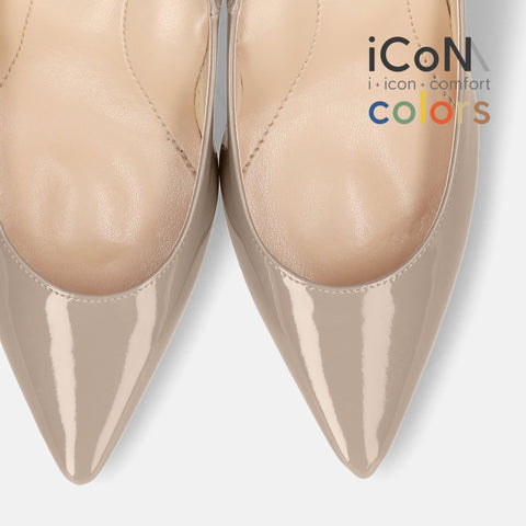 ラストワン15%OFF：2025SS：iCoN COLORS：ポインテッドトゥ エナメル パンプス（C76531）グレージュE/mamian（マミアン）