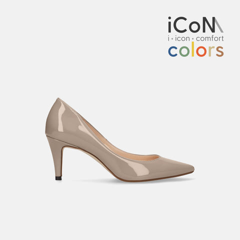 ラストワン15%OFF：2025SS：iCoN COLORS：ポインテッドトゥ エナメル パンプス（C76531）グレージュE/mamian（マミアン）
