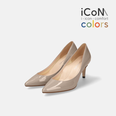 ラストワン15%OFF：2025SS：iCoN COLORS：ポインテッドトゥ エナメル パンプス（C76531）グレージュE/mamian（マミアン）