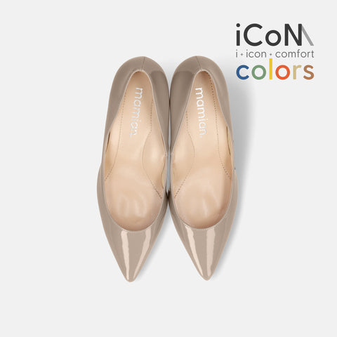 ラストワン15%OFF：2025SS：iCoN COLORS：ポインテッドトゥ エナメル パンプス（C76531）グレージュE/mamian（マミアン）