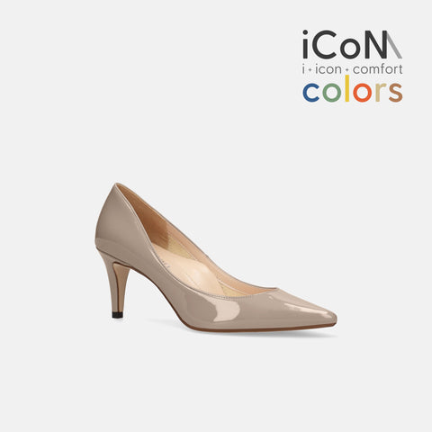 ラストワン15%OFF：2025SS：iCoN COLORS：ポインテッドトゥ エナメル パンプス（C76531）グレージュE/mamian（マミアン）