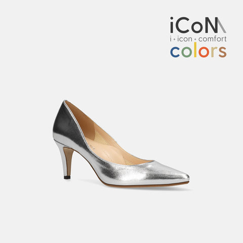 15%OFF：2025SS：iCoN COLORS：ポインテッドトゥ スムース パンプス（C76533）シルバー/mamian（マミアン）
