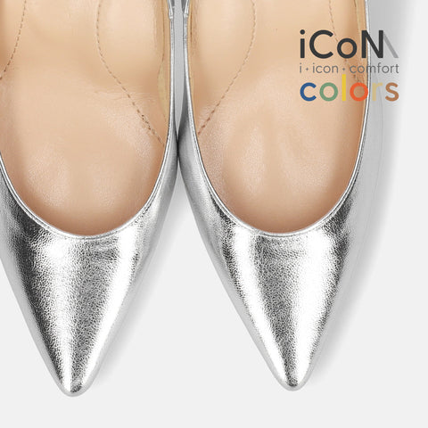 15%OFF：2025SS：iCoN COLORS：ポインテッドトゥ スムース パンプス（C76533）シルバー/mamian（マミアン）