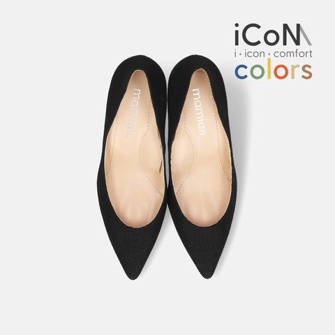 15%OFF：2025SS：iCoN COLORS：ポインテッドトゥ リネン パンプス（C76535）ブラックL/mamian（マミアン）