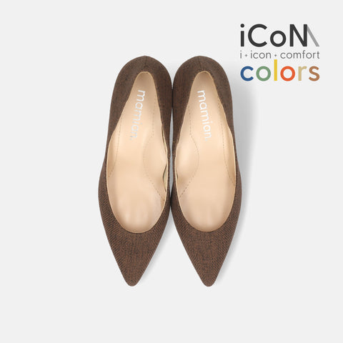 15%OFF：2025SS：iCoN COLORS：ポインテッドトゥ リネン パンプス（C76535）ブラウンL/mamian（マミアン）
