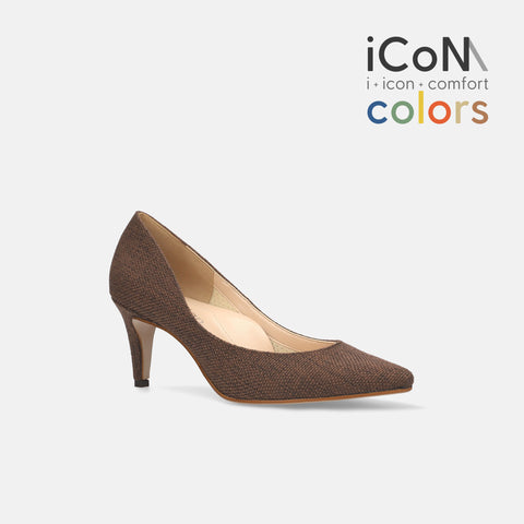 15%OFF：2025SS：iCoN COLORS：ポインテッドトゥ リネン パンプス（C76535）ブラウンL/mamian（マミアン）