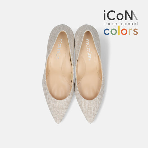 15%OFF：2025SS：iCoN COLORS：ポインテッドトゥ リネン パンプス（C76535）キナリL/mamian（マミアン）