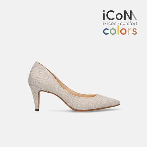 15%OFF：2025SS：iCoN COLORS：ポインテッドトゥ リネン パンプス（C76535）キナリL/mamian（マミアン）